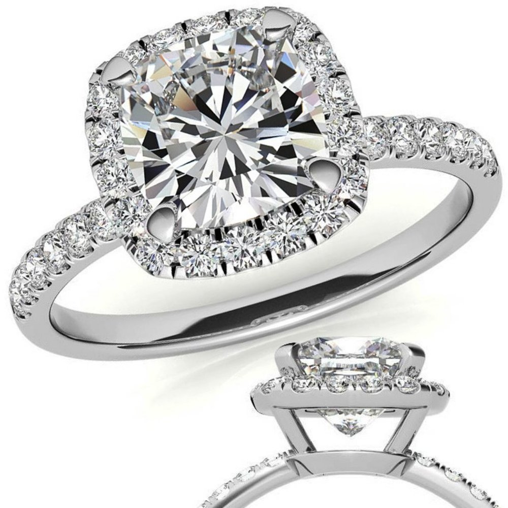 7mm-1.50Ct Cushion Moissanite Ring & Lab Diamond